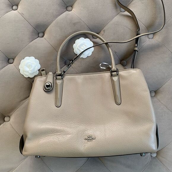 Coach Beige Leather Brooklyn Carryall Satchel - Picture 1 of 8